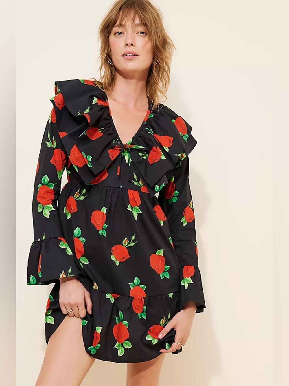 The Lulo Project Wings of the West Rose Mini Dress Black Red Size M